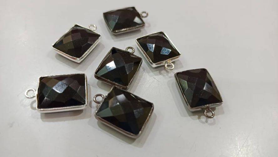 Natural Multi Gemstone Rectangle Shape 12x14mm Single Loop Bezel Connector Charms