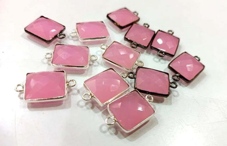 Natural Multi Gemstone Rectangle Shape 12x14mm Single Loop Bezel Connector Charms