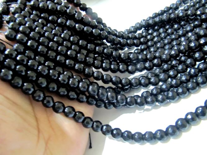 Black Onyx Round Faceted Round Ball Shape 7-8mm Size Beads Strand 14-15 inches long