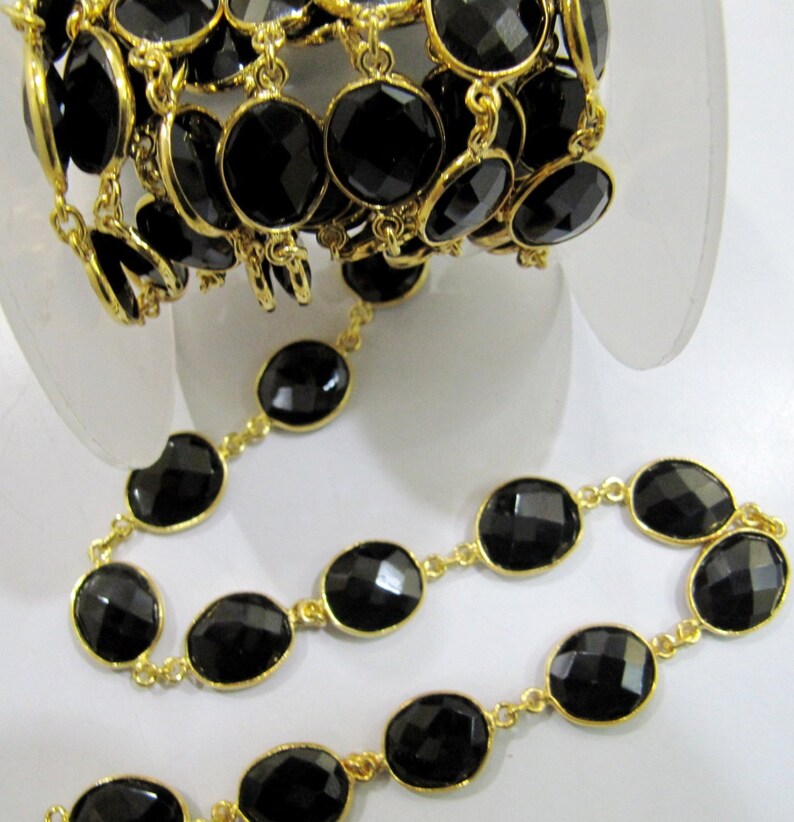 Natural Black Spinel Free Shape Briolette Faceted Bezel Connector Chain 15to20mm