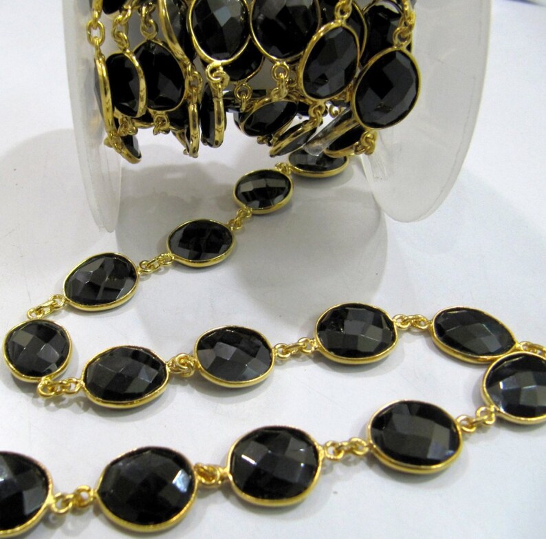 Natural Black Spinel Free Shape Briolette Faceted Bezel Connector Chain 15to20mm