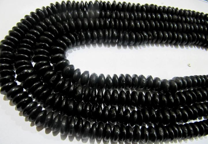 Natural Black Spinel German Cut Rondelle Smooth Beads 7 to 10mm Graduated Strand 8 inches Long