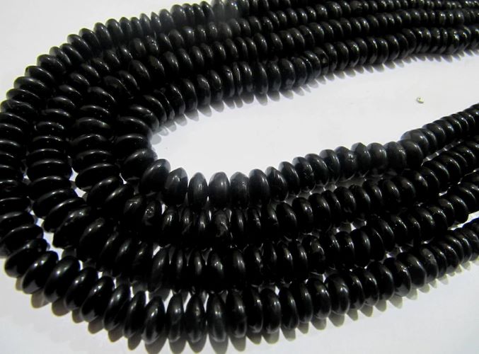 Natural Black Spinel German Cut Rondelle Smooth Beads 7 to 10mm Graduated Strand 8 inches Long