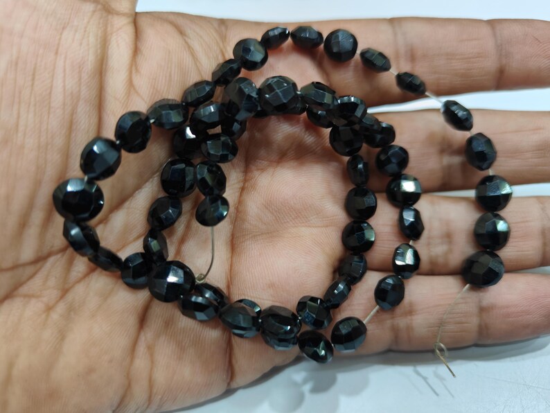 Natural Black Spinel Round Coin shape briolette Faceted Beads 6 mm Strand 8 inches Long