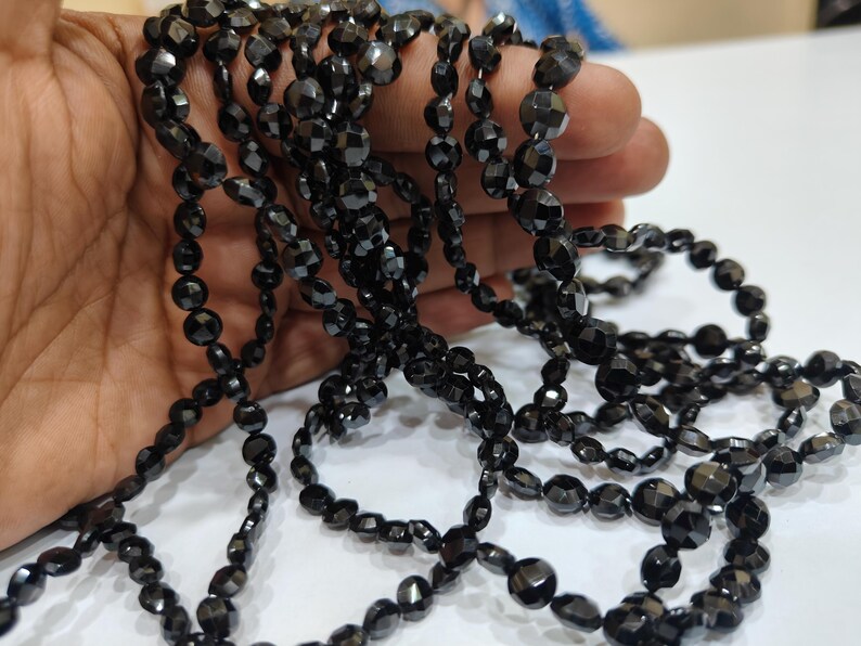 Natural Black Spinel Round Coin shape briolette Faceted Beads 6 mm Strand 8 inches Long