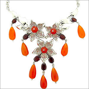 Silver Designer Necklace - 925 Sterling Silver, Customizable Gold Purity Options, Lead and Nickel Free, Hallmarked and Certified for Diamonds, Luxurious Gemstone Choices Including Ruby and Emerald, Perfect for Parties and Weddings