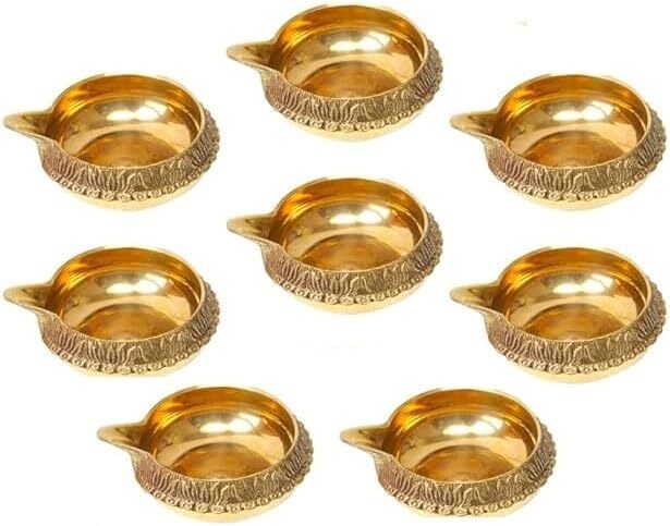 Brass Diya Kuber Diya Handmade Indian Puja Oil Lamp Engraved Design Diya