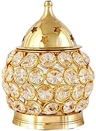 Decorative Crystal Brass Oval Akhand Deep (Height 17cm - 6.5 inch)