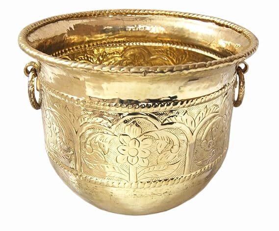 Handmade Carved Brass Planter (Dia10 Inch X Height 8 inch)