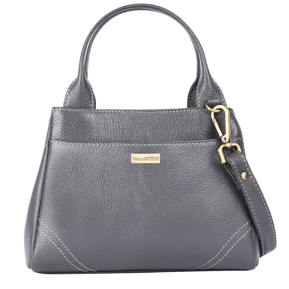 Grey Leather Ladies Bag
