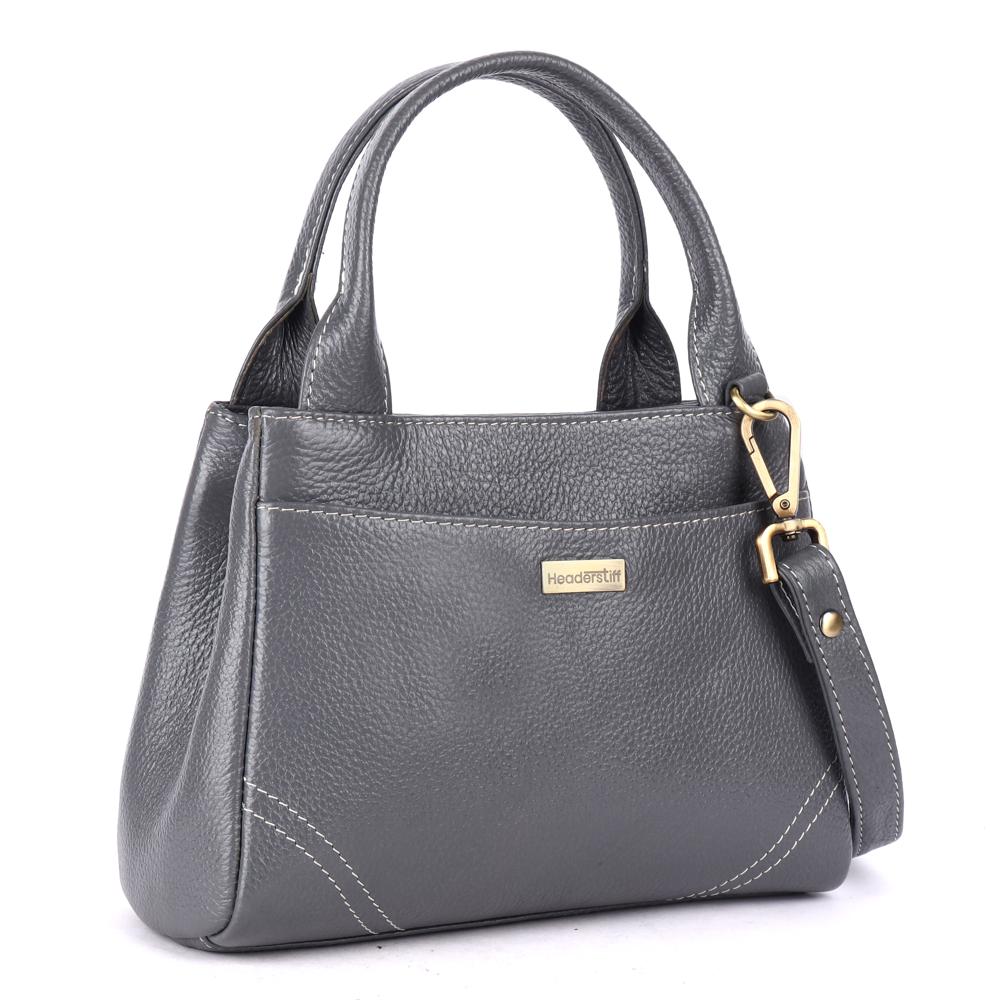 Grey Leather Ladies Bag