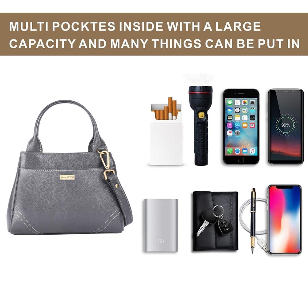 Grey Leather Ladies Bag