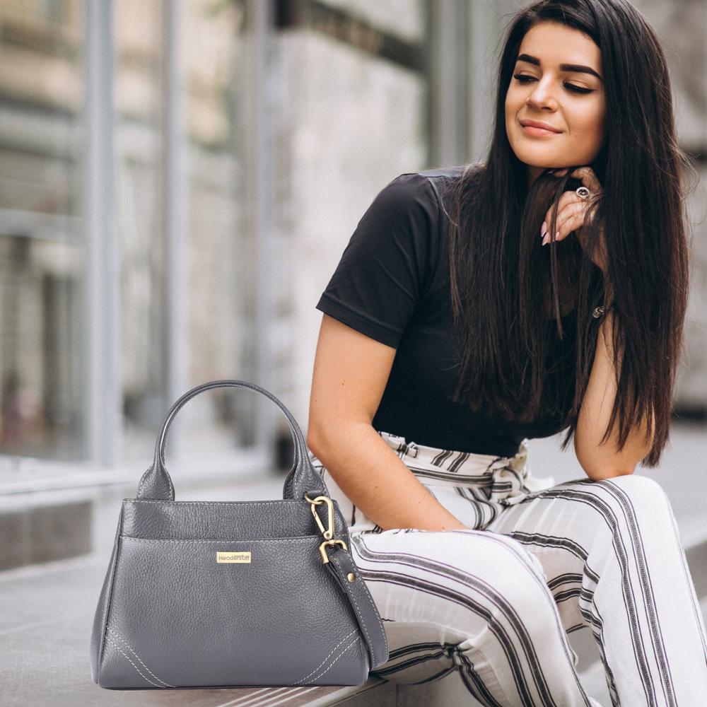 Grey Leather Ladies Bag