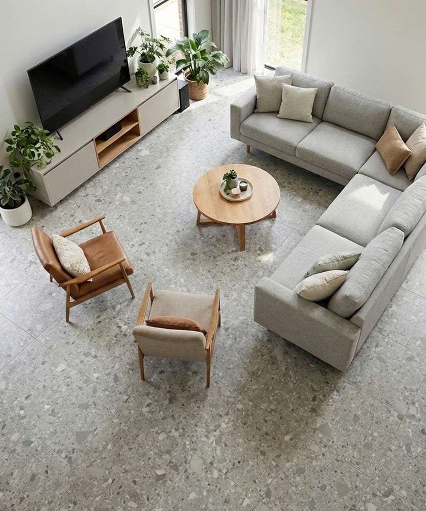 Silver Terrazo Flooring - Moisture Content: Minimal