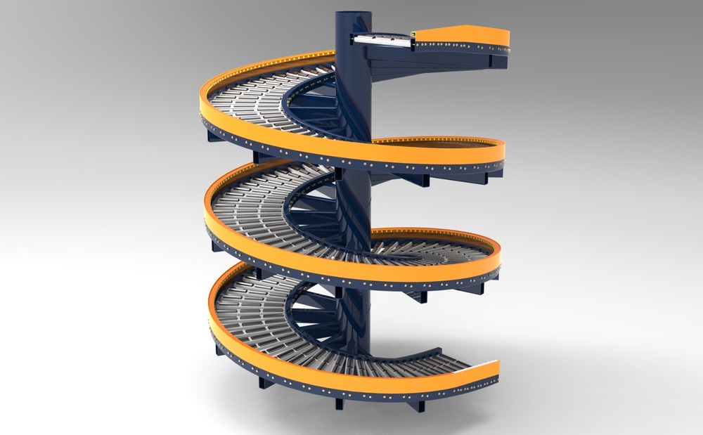 Gravity free spiral roller conveyor