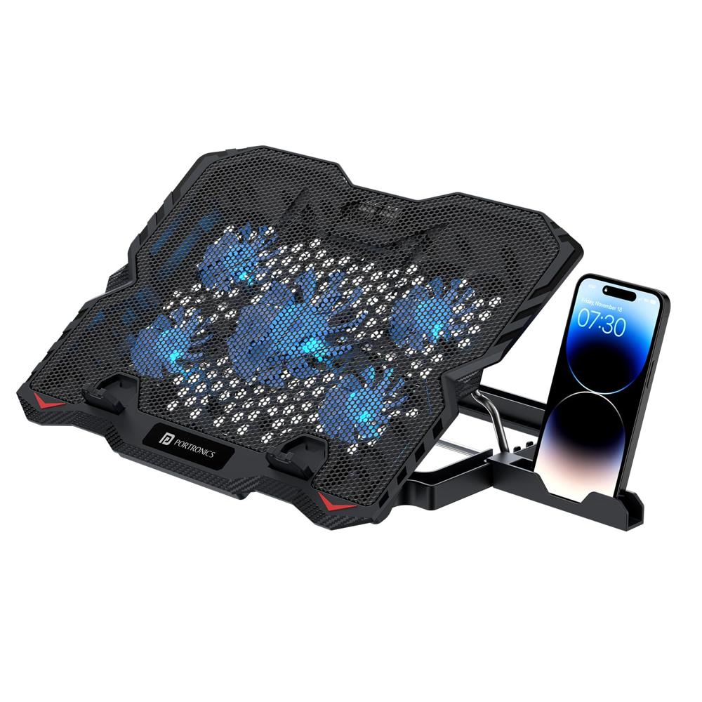 Portronics My Buddy Air 3 Laptop Cooling Pad with 5 Cooling Fans, Multi-Level Height Adjustable,