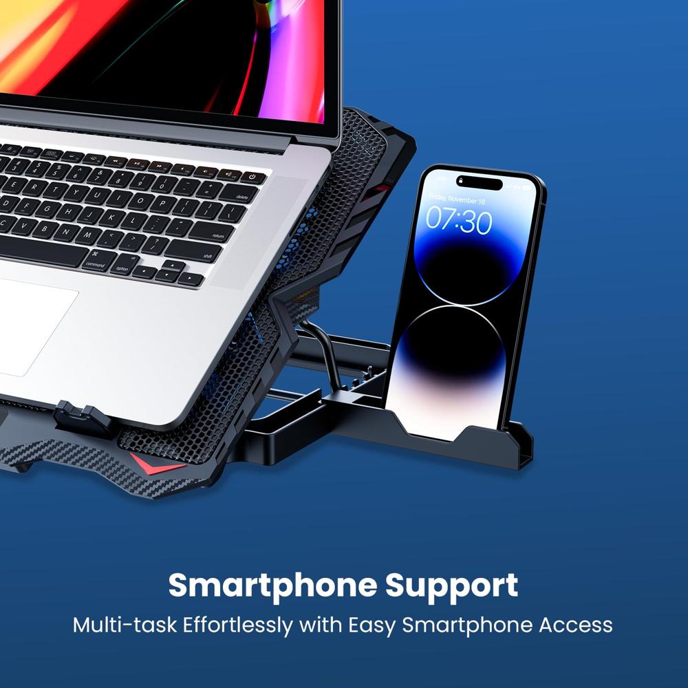 Portronics My Buddy Air 3 Laptop Cooling Pad with 5 Cooling Fans, Multi-Level Height Adjustable,