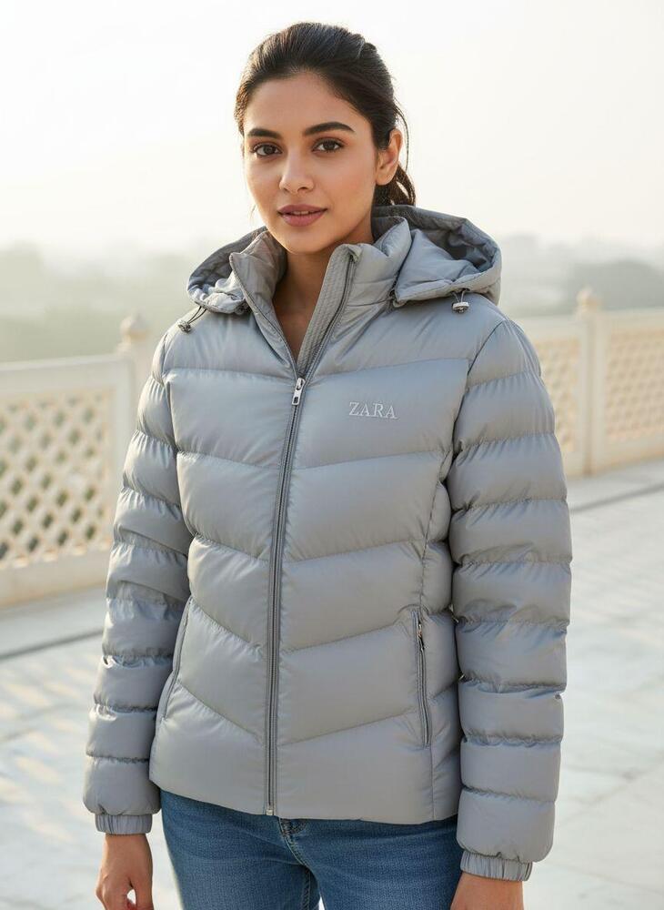 Ladies Grey Puffer Jacket