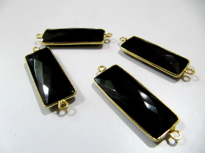 Black Onyx Baguette Shape Connector Double Loop 30x12mm approximately