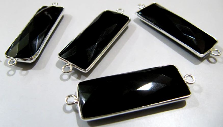 Black Onyx Baguette Shape Connector Double Loop 30x12mm approximately
