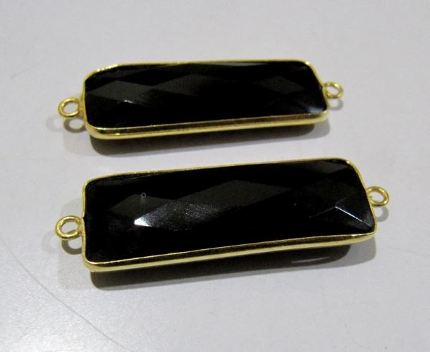 Black Onyx Baguette Shape Connector Double Loop 30x12mm approximately