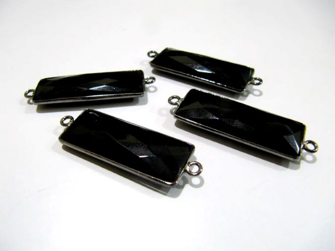 Black Onyx Baguette Shape Connector Double Loop 30x12mm approximately