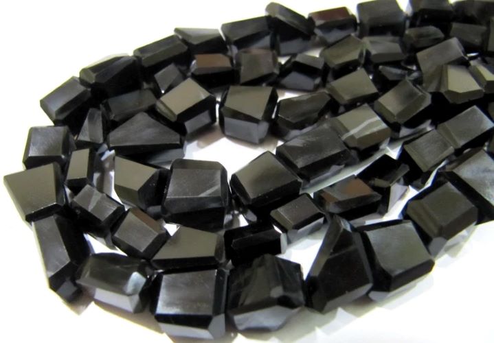 Natural Black Spinel Laser Cut Beads / Nugget Shape Genuine Black Color Beads 10mm to 12mm Strand 10 inches