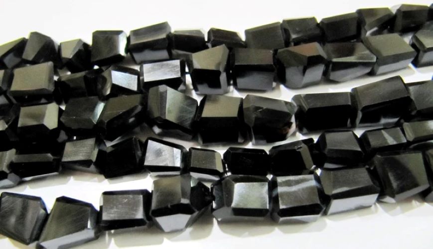 Natural Black Spinel Laser Cut Beads / Nugget Shape Genuine Black Color Beads 10mm to 12mm Strand 10 inches