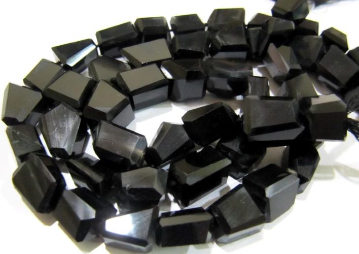Natural Black Spinel Laser Cut Beads / Nugget Shape Genuine Black Color Beads 10mm to 12mm Strand 10 inches