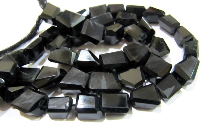 Natural Black Spinel Laser Cut Beads / Nugget Shape Genuine Black Color Beads 10mm to 12mm Strand 10 inches