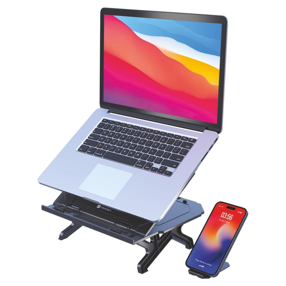 Portronics My Buddy Hexa 33 Laptop Stand with Phone Holder, Four Legs,