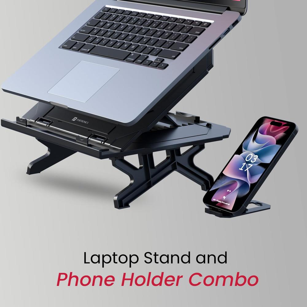 Portronics My Buddy Hexa 33 Laptop Stand with Phone Holder, Four Legs,