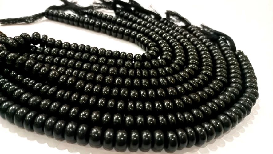 Natural Black Onyx Rondelle Plain Smooth 6mm & 8mm Gemstone Beads Sold Per Strand 8 Inches Long