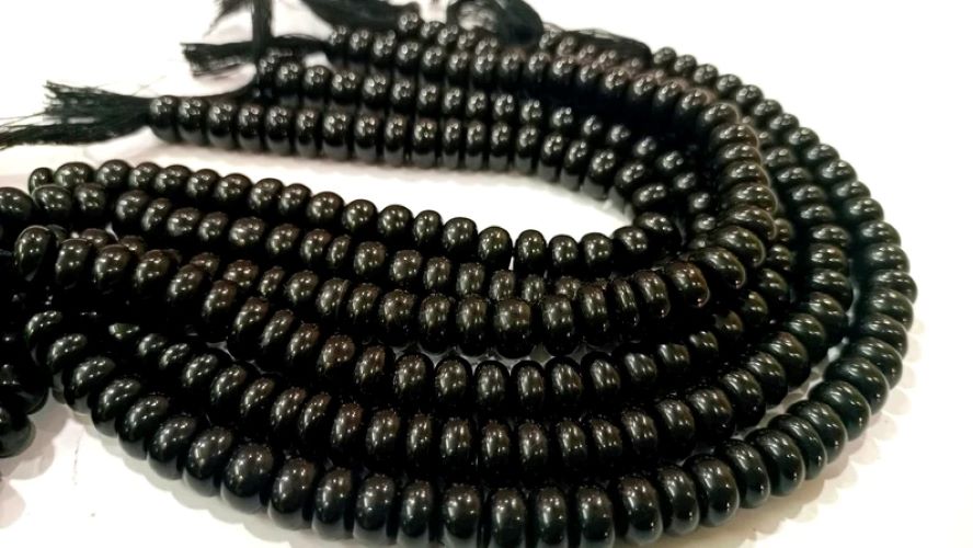 Natural Black Onyx Rondelle Plain Smooth 6mm & 8mm Gemstone Beads Sold Per Strand 8 Inches Long