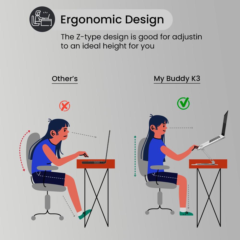 Portronics My Buddy K3 Portable Laptop Tabletop Stand I Foldable