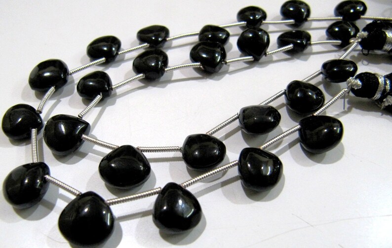 Heart Shape Black Onyx Plain Beads / 10 mm Size 8 inches Long