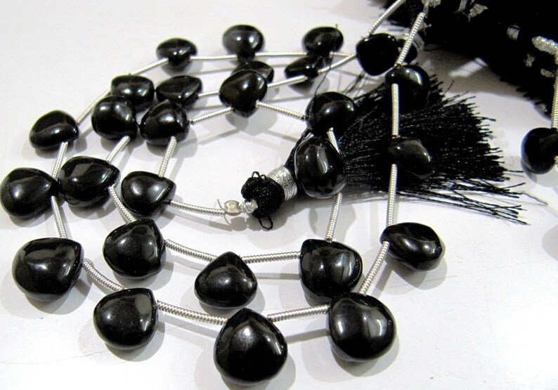 Heart Shape Black Onyx Plain Beads / 10 mm Size 8 inches Long