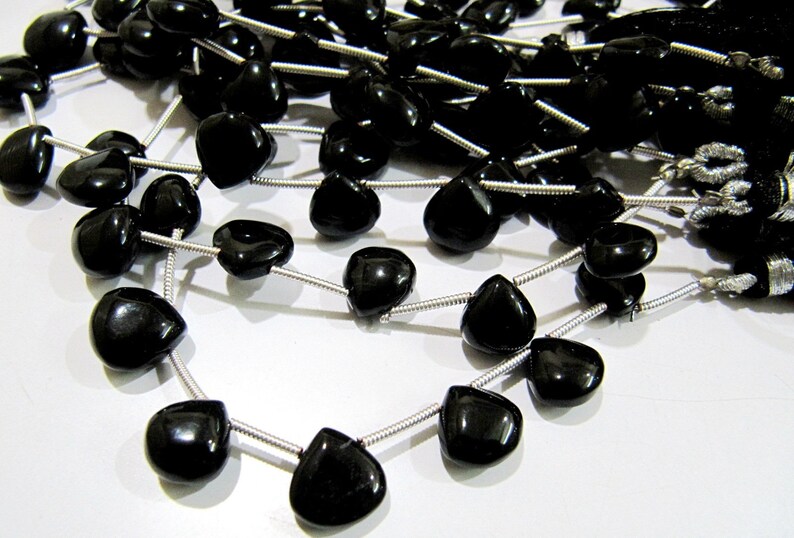 Heart Shape Black Onyx Plain Beads / 10 mm Size 8 inches Long