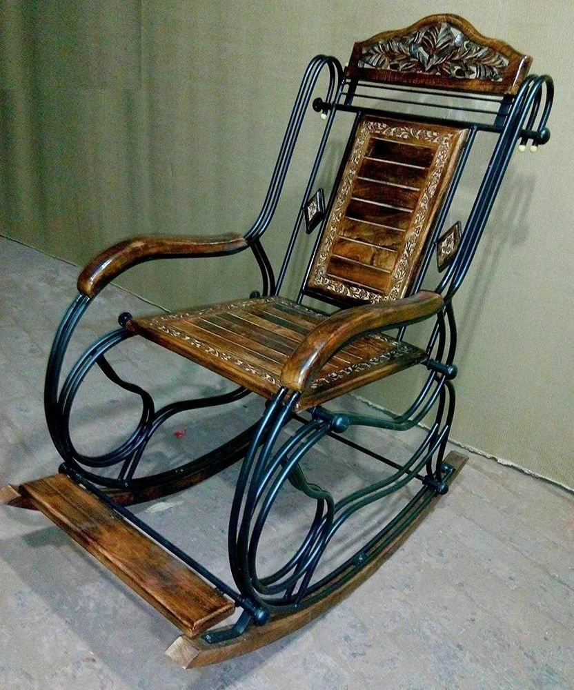 New Mughal s Wooden & Iron Rocking Chair