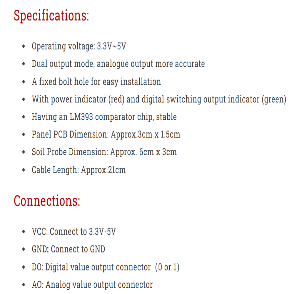 Soil Moisture Sensor, Soil Moisture Meter, Soil Humidity Sensor, Water Sensor, Soil Hygrometer for Arduino