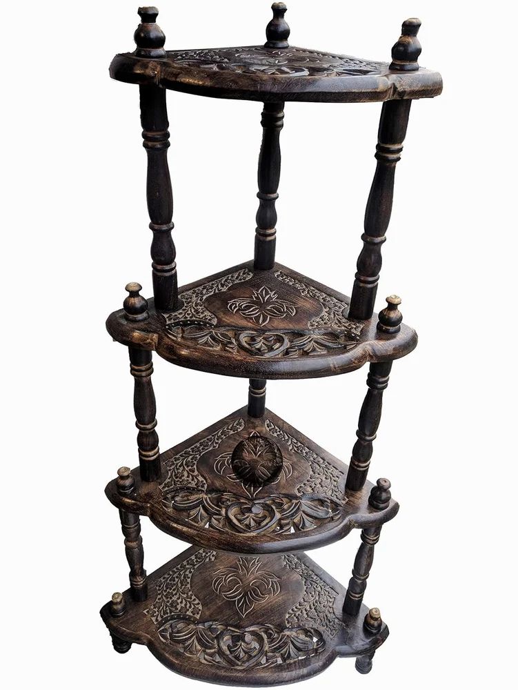 Wood Corner Rack Side Table With 4 Shelves