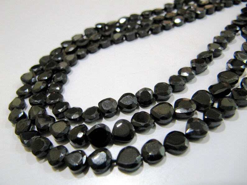 Natural Black Spinel Heart Shape Faceted Beads 5 to 6mm Strands 13inch long