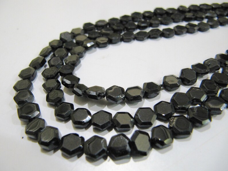 Natural Black Spinel Hexagon Shape Faceted Beads 5 to 7mm , Strands 13 inch long