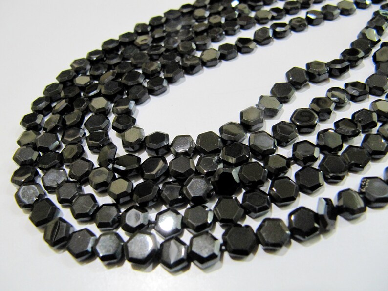 Natural Black Spinel Hexagon Shape Faceted Beads 5 to 7mm , Strands 13 inch long