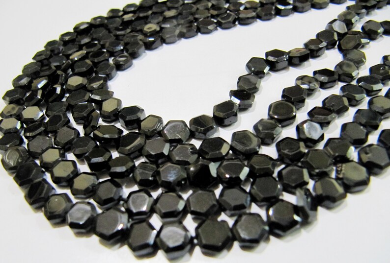Natural Black Spinel Hexagon Shape Faceted Beads 5 to 7mm , Strands 13 inch long