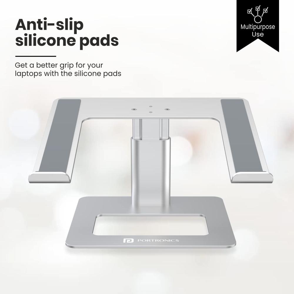  Portronics My Buddy K5 Portable Laptop Tabletop Stand with Aluminium Frame, Adjustable Height, Compatible with All Laptops (Silver)