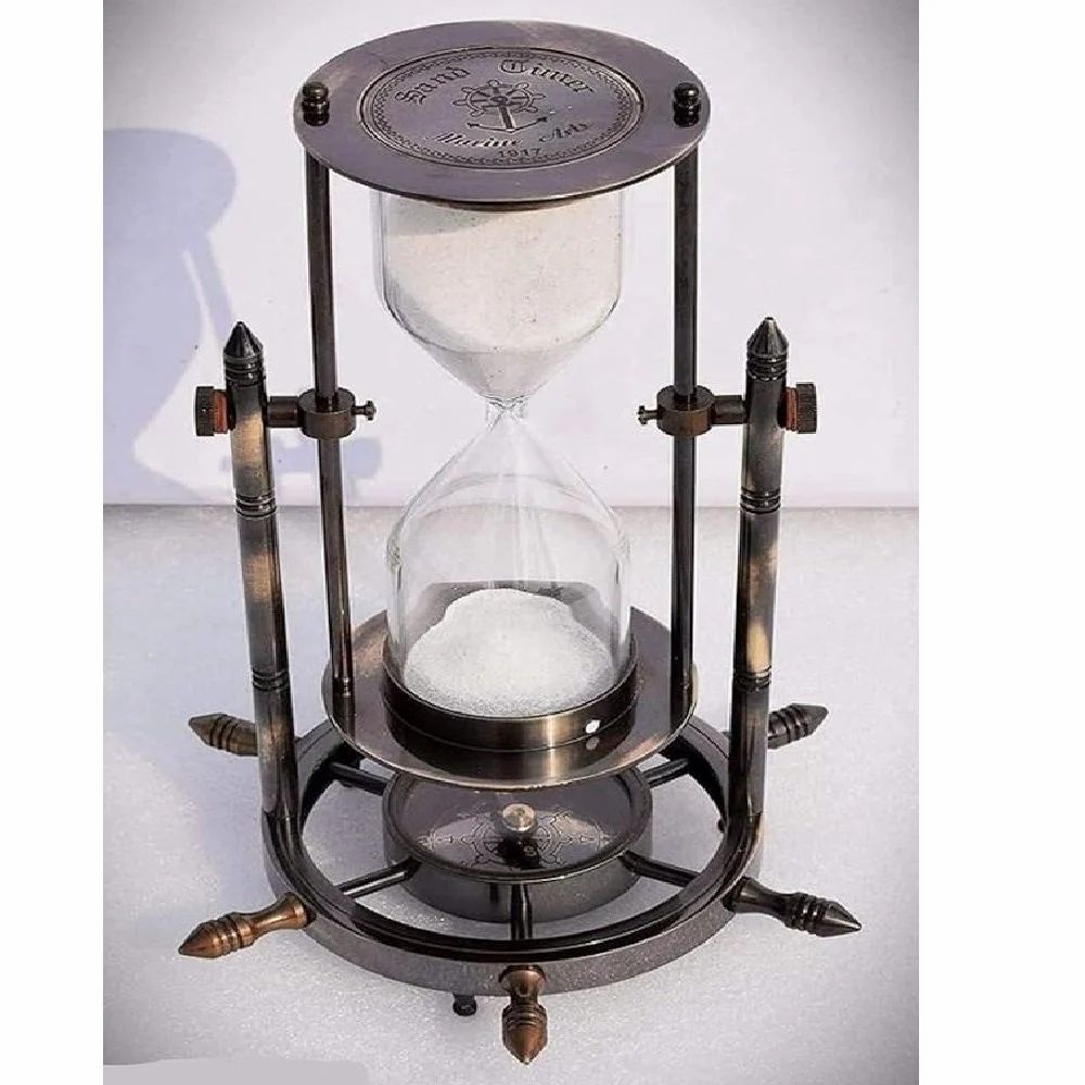 5 min Black Antique Full Brass Sand Timer Hourglass 8 inch