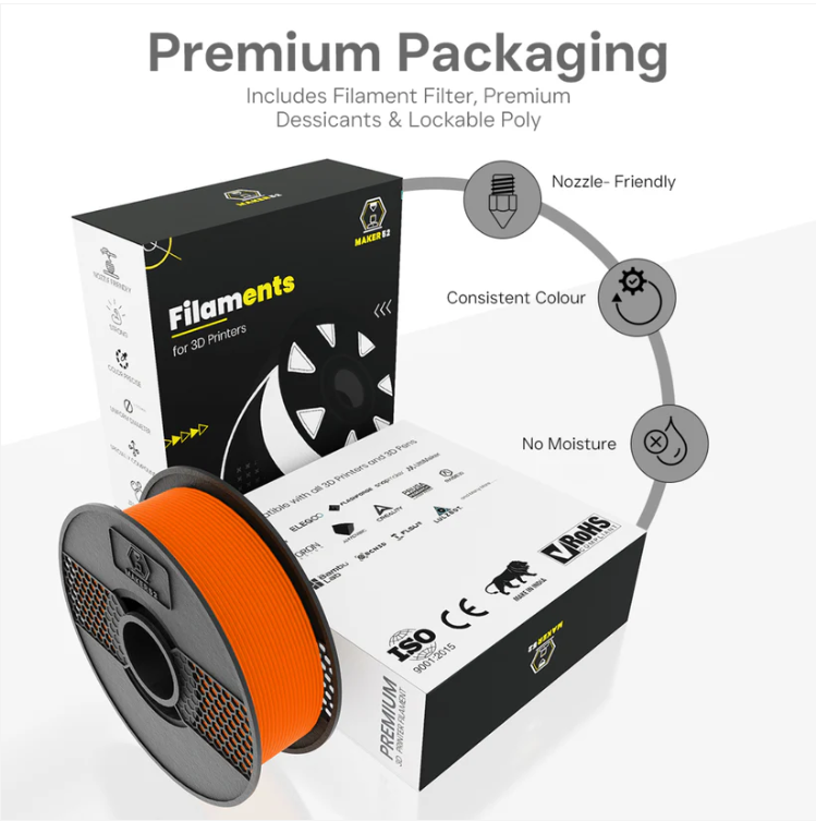 MAKER52 HS PLA+ Filament - 1.75mm High-Strength Premium 3D Printer Material - Tangy Orange 