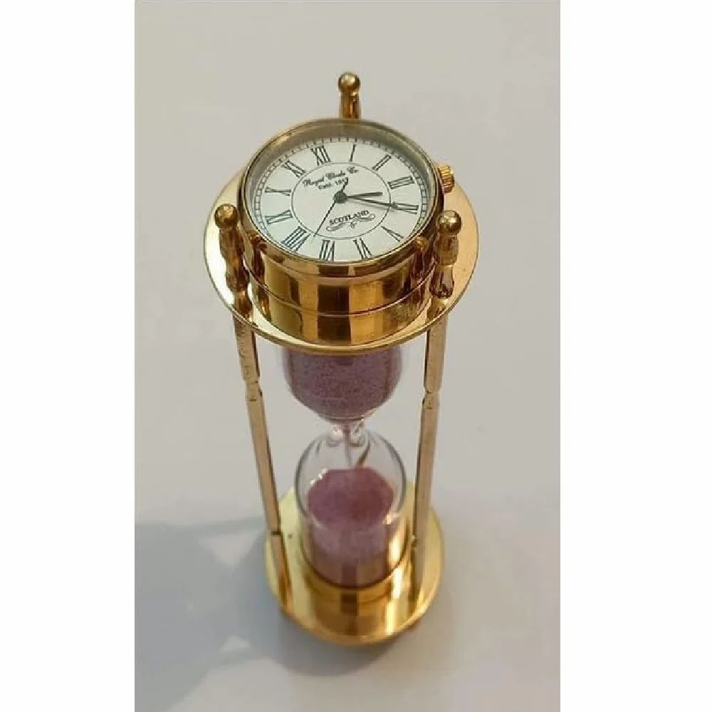 Solid Brass Finishing Sand Timer Top Side Watch and Compass Antique