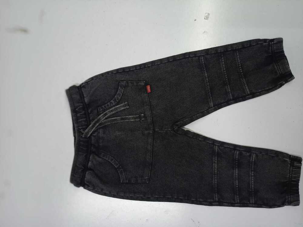 Baby Boys Cotton Knitted French Terry Black Pants with Garment Dyeing And Acid Wash